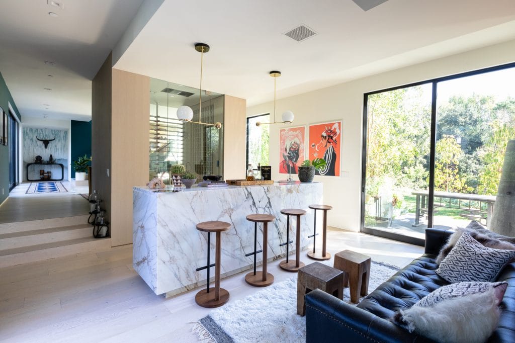 Stairs dividing a broken floor layout