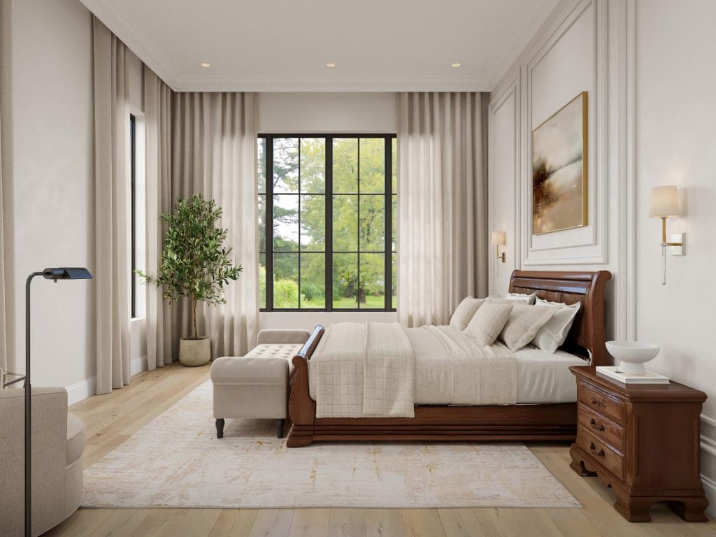 Transitional primary suite by Decorilla