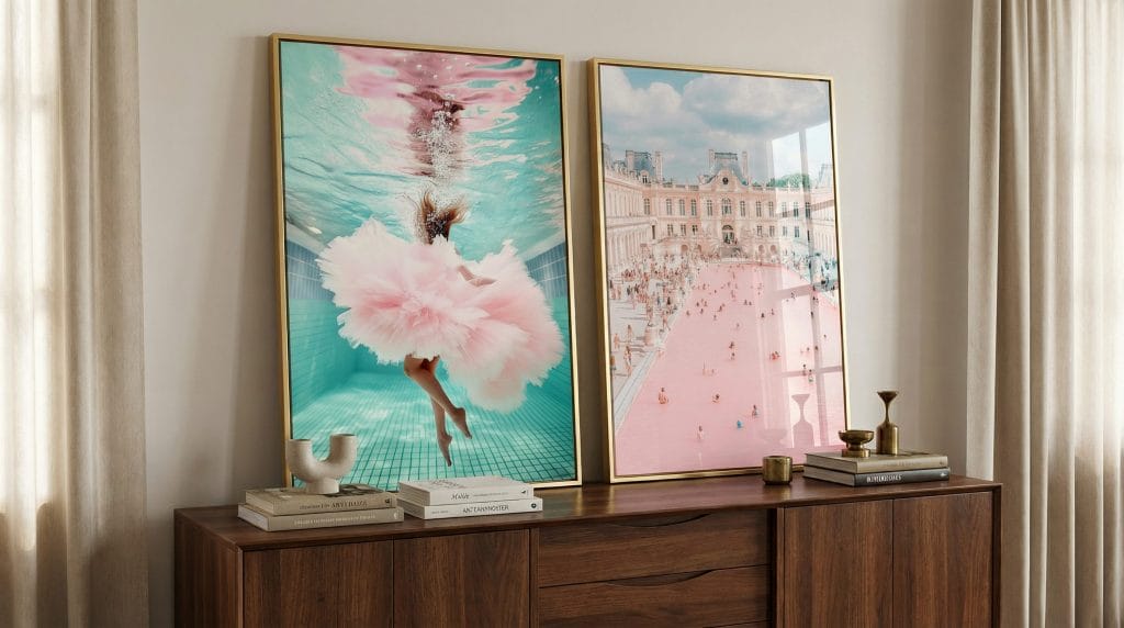 Oliver Gal art in interiors; image courtesy of Oliver Gal Artist Co.