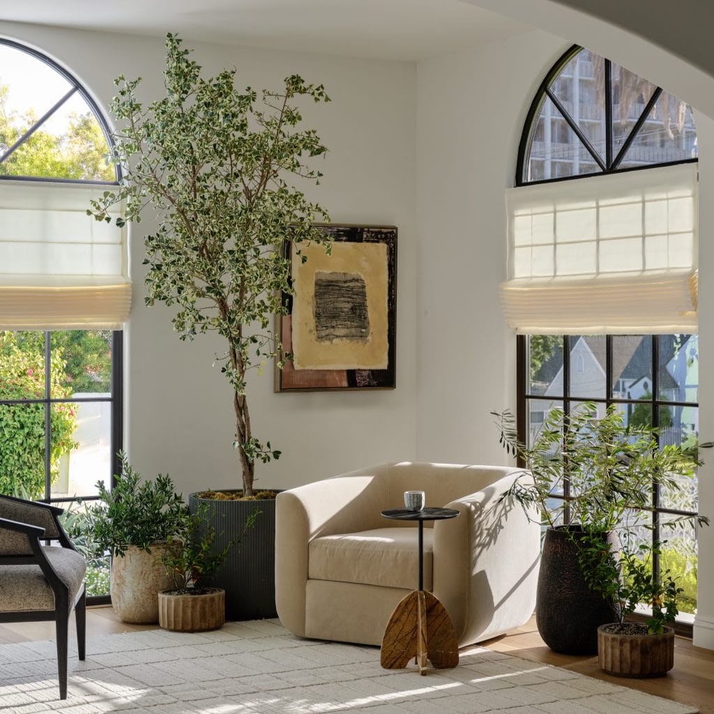 Personalized corner in a living room interior by Decorilla designer, Teresa W.
