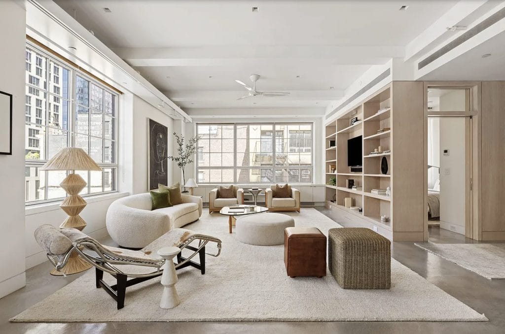 A broken plan living room by Decorilla's Interior designer for new build, Leanna S.