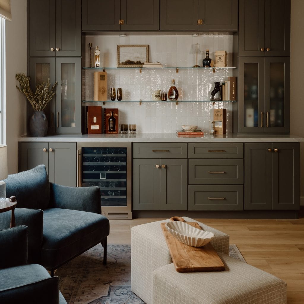 Best Father's day gifts in a wet bar lounge by Decorilla designer, Mackenzie H.