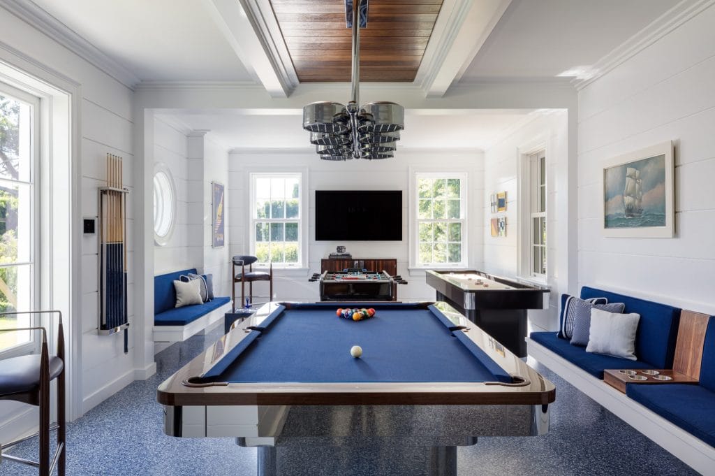 Coastal game room by Decorilla designer, Samatha B.