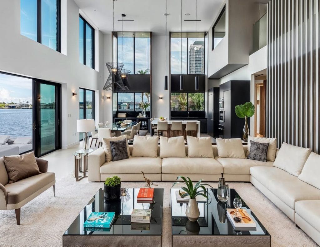 Cohesive home design across an open plan living room by Decorilla designer, Miguel A.