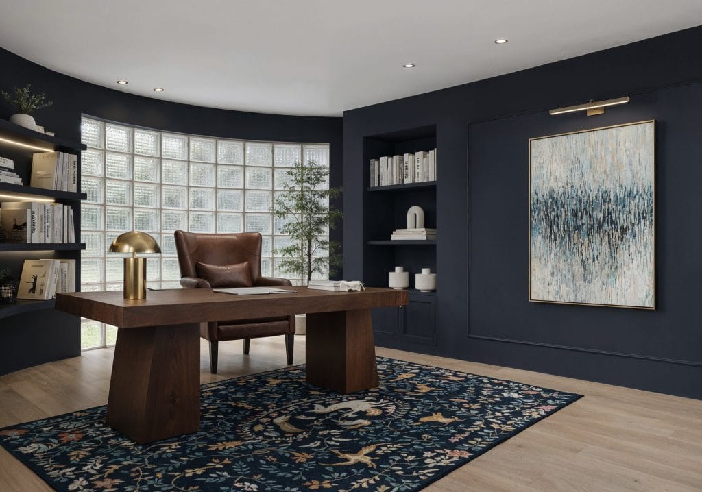 Dark neutral earthy home office room makeover by Decorilla
