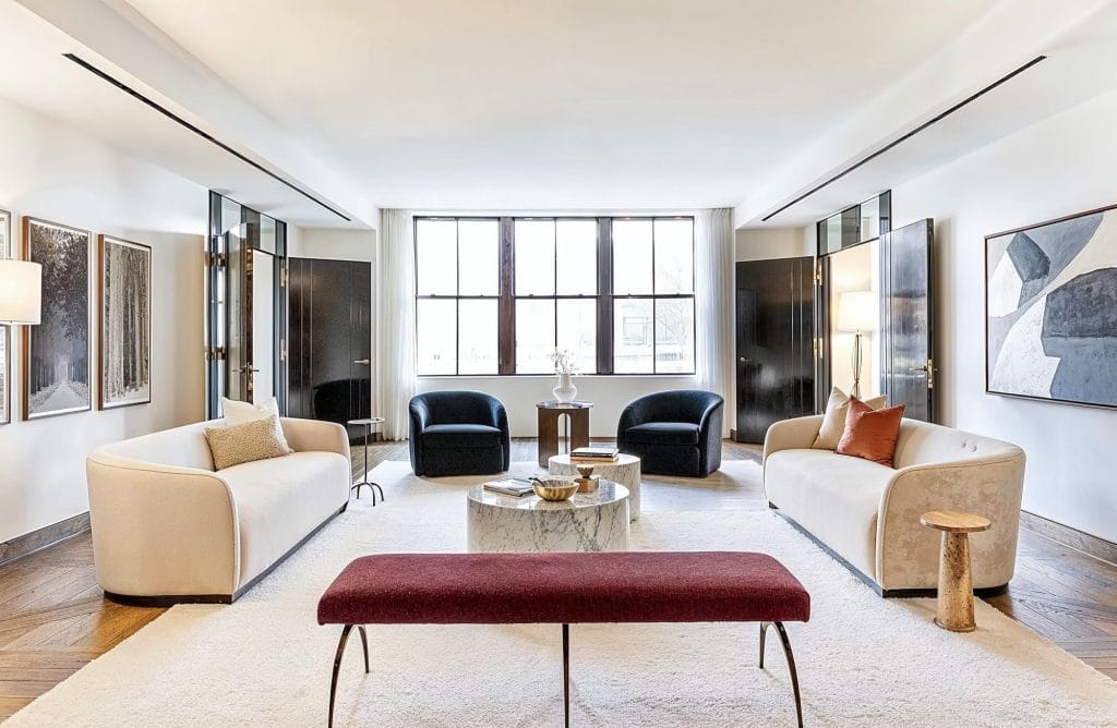 Elegant living room interior in a new construction home, by Decorilla designer, Leanna S.