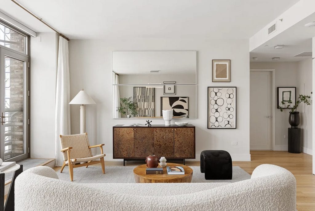Japandi moments in a living room by Decorilla designer, Leanna S.