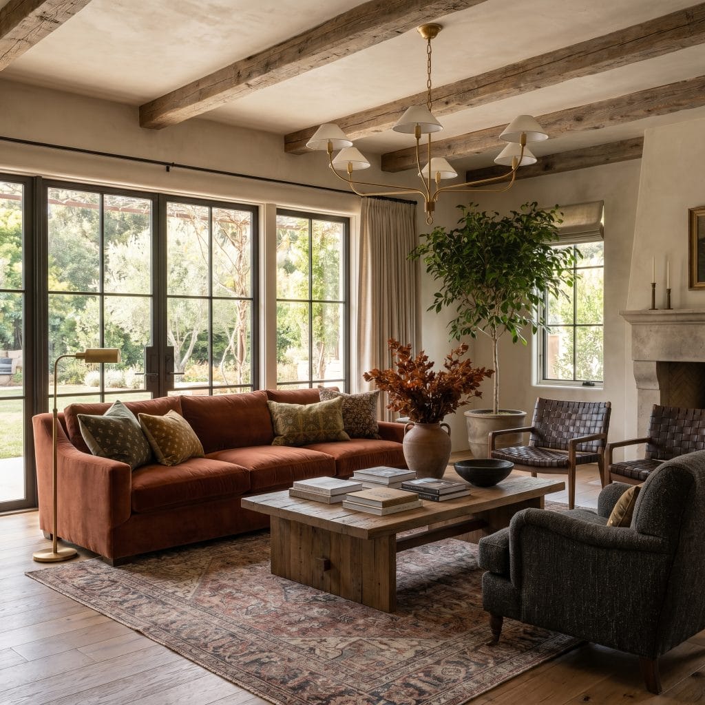 Calm organic living room colors and plaster walls in an interior by Decorilla
