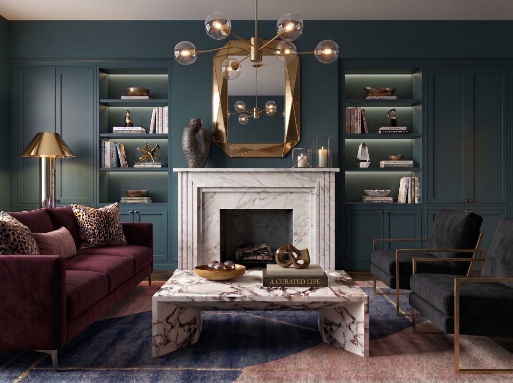 Deep teal makes for one of the best living room colors by Decorilla