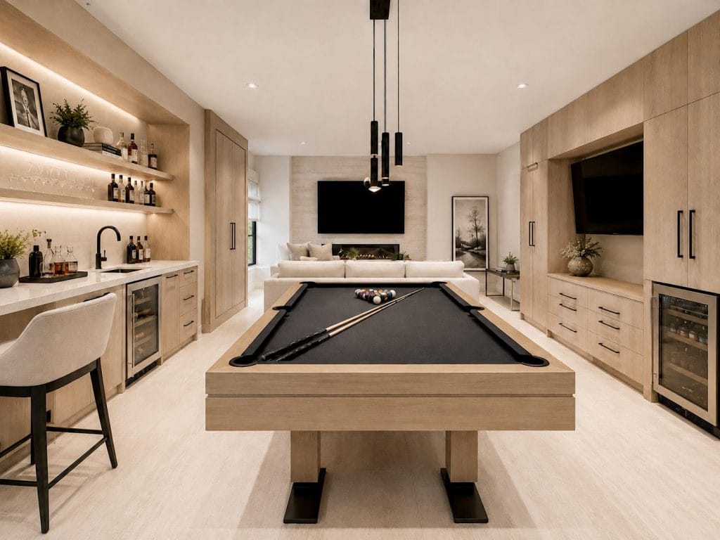 Modern game room and home bar by Decorilla