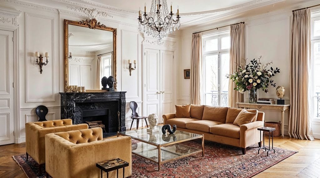 Collected timeless living room by Decorilla depicting major interior design trends 2027