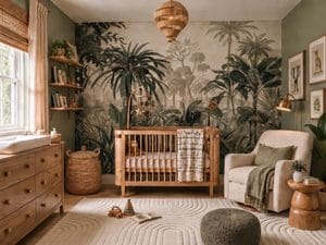 Modern jungle theme nursery by Decorilla
