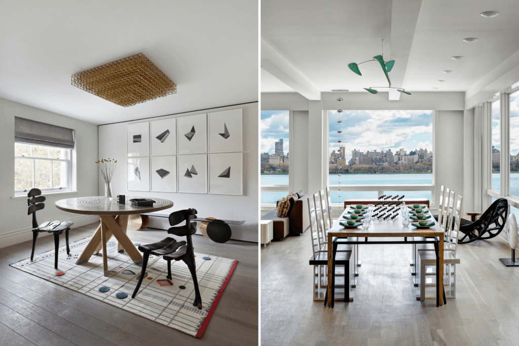 High-end dining room interiors featuring sculptural ceiling lighting trends, by Decorilla designer, Catherine W.