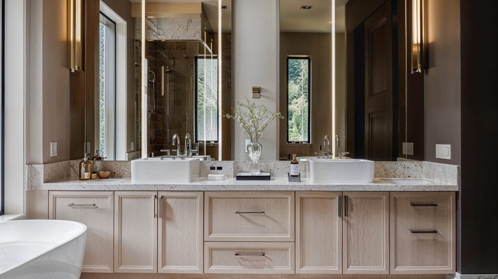 High-end neutral bathroom by Decorilla