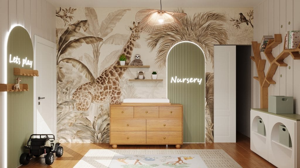 Jungle theme nursery by Decorilla
