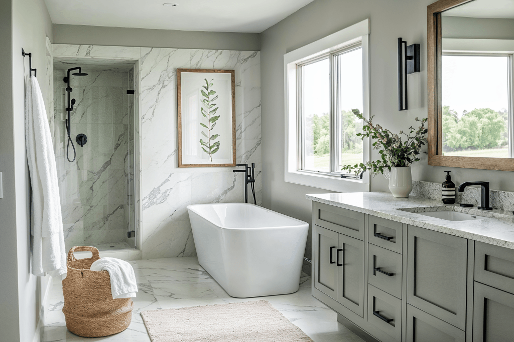 Sage bathroom interior design by Decorilla