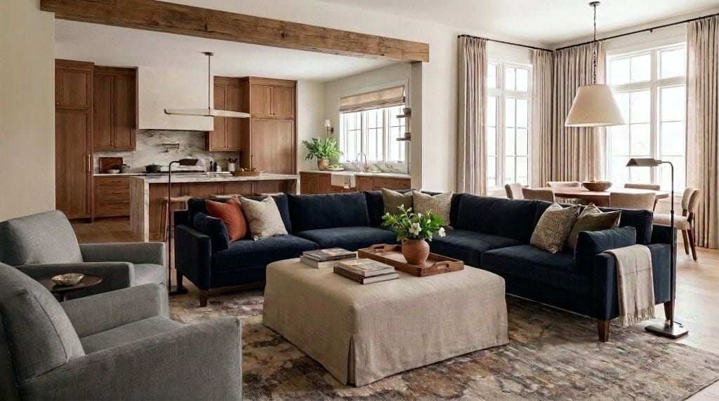 Skirted furniture in a living room interior by Decorilla 