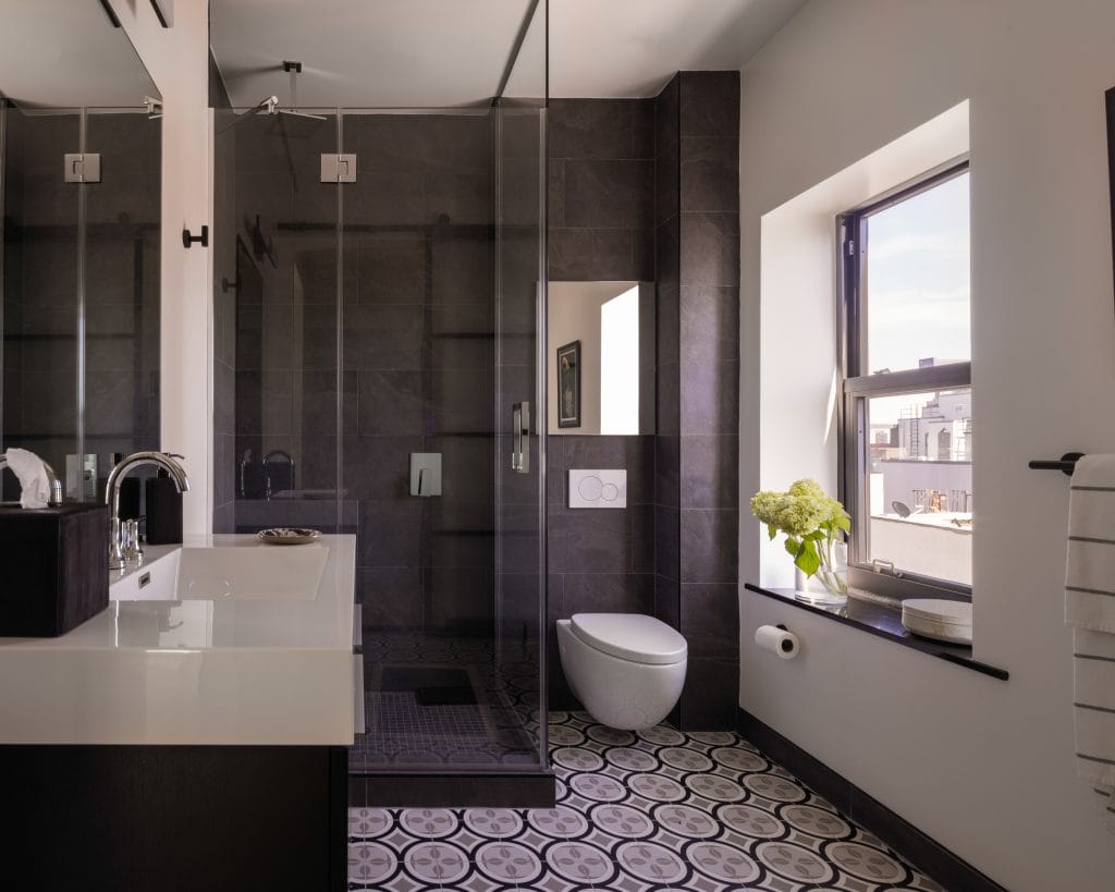 Trendy bathroom design by Decorilla designer, Jonathan K.