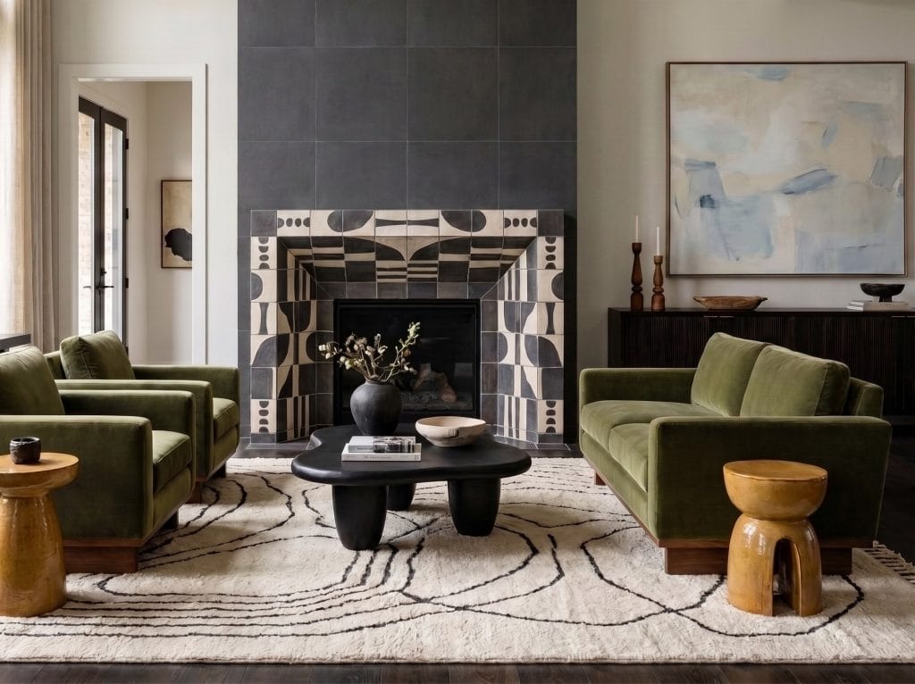 Architectural patterns as one of the interior design trends 2027, in a living room by Decorilla