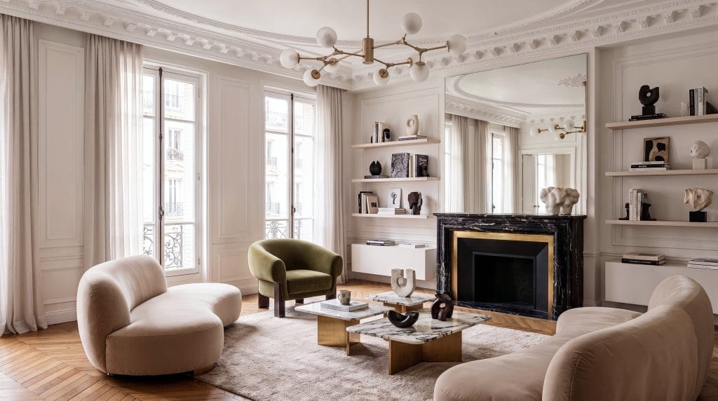 Contemporary classic interior design by Decorilla reflecting 2027 living room trends