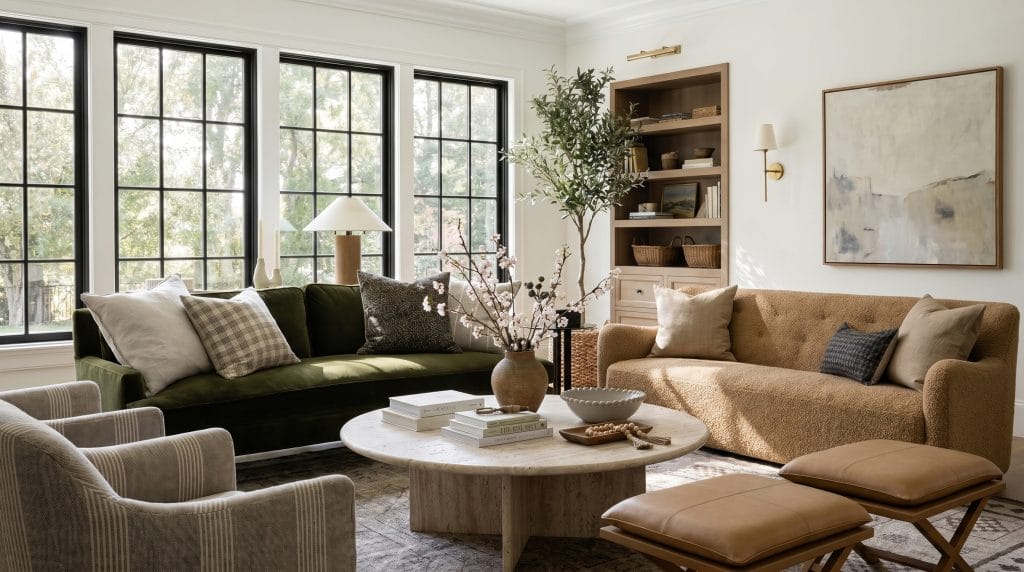 Cozy organic living room by Decorilla connected with nature