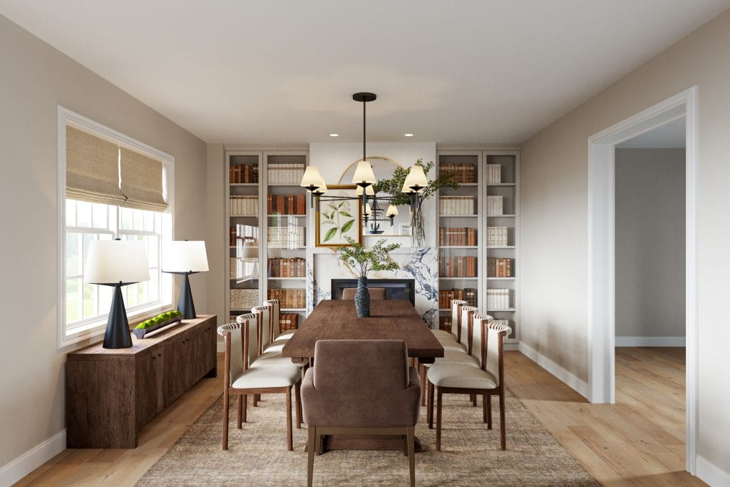 Dining room inside a closed kitchen by Decorilla