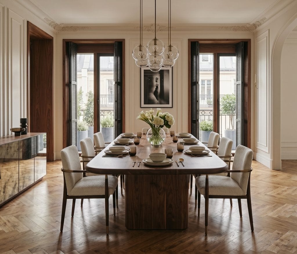 Glossy finishes becoming a prominent trend in 2027 interior design - dining room by Decorilla
