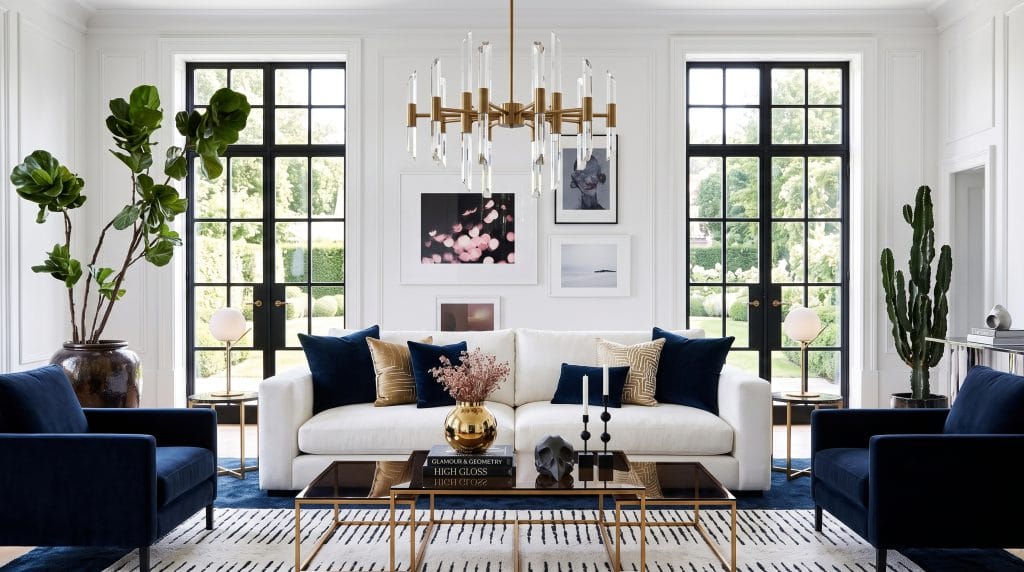 Interior design trends 2027, lacquer and glossy finishes in a high-end living room by Decorilla