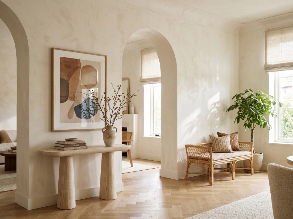 Venetian plaster wall in an interior by Decorilla