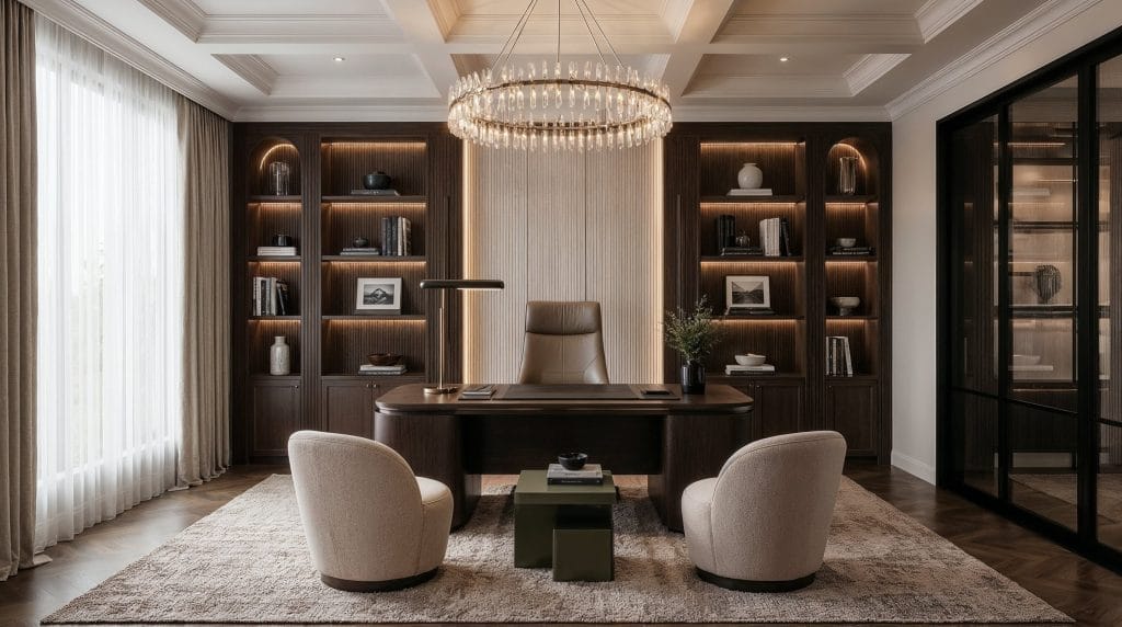 Brown and greige in a home office by Decorilla