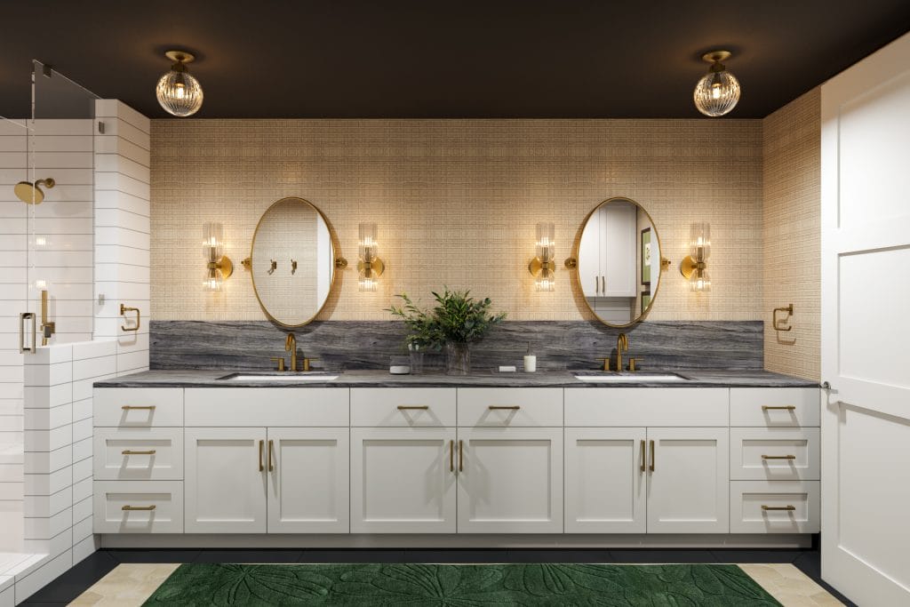 Contemporary Art Deco interior design of a bathroom by Decorilla