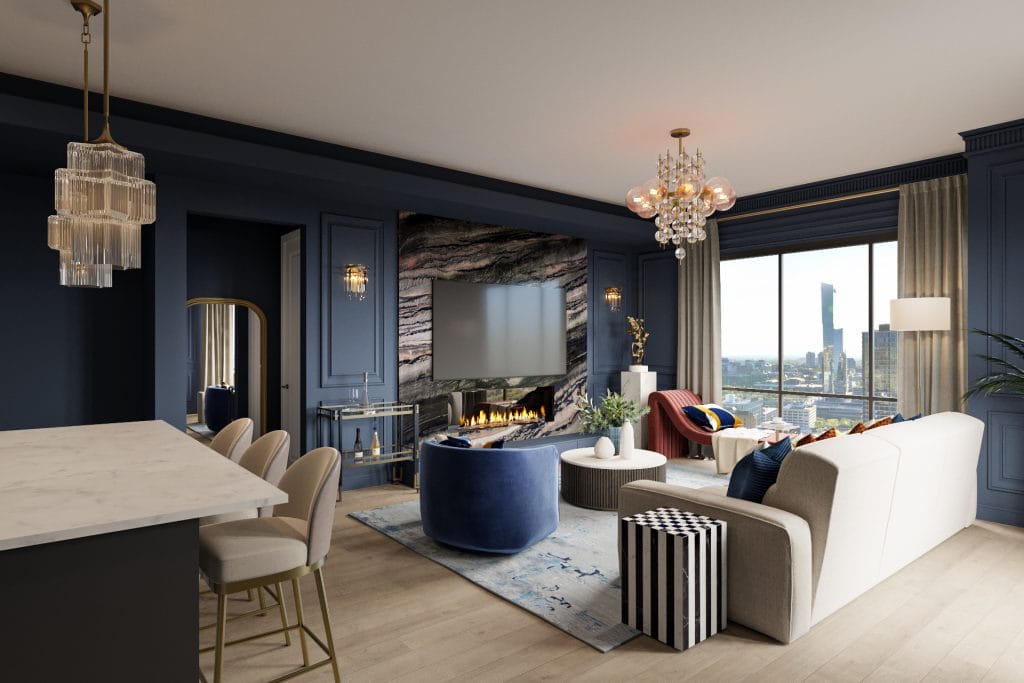 Gatsby interior design in a living room by Decorilla