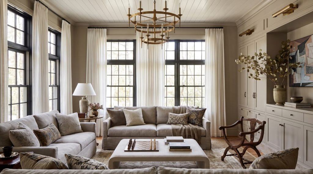 Greige living room interior with a timeless flair, by Decorilla