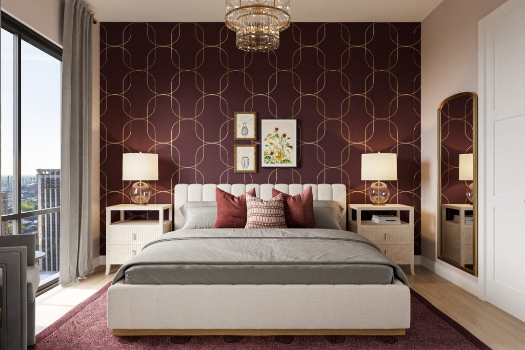 Modern Art Deco bedroom interior design by Decorilla