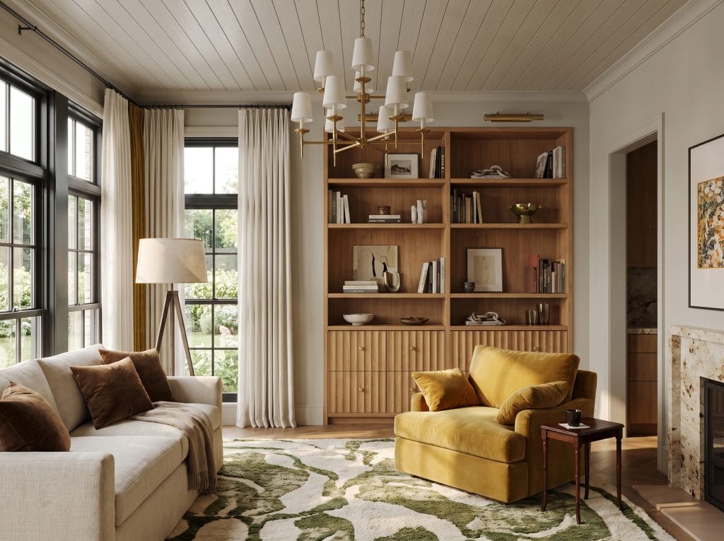 Pops of color in a greige living room by Decorilla